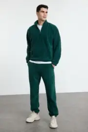 Men's Green Quarter-Zip Relaxed-Fit Tracksuit Set