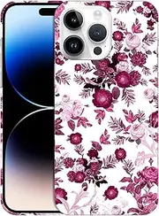 Glisten - iPhone 14 Pro Max Case, iPhone 14 Pro Max Hard Case - Pink Burgundy Floral Pattern Design Printed Cute Plastic Hard Snap on Protective Designer Back Case for iPhone 14 Pro Max only.