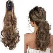 Jrusmr 50 cm Ponytail Extension, Curly & Wavy Claw Clip-in Hairpiece, Extension for Women Curly Hair Piece, Long Ponytail Hair Extension with Claw Clip for Women (Brown)