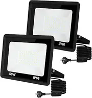 LED Flood Light Outdoor,50W LED Work Light with ON/Off Switch Plug in Security Lights IP66 Waterproof 6500K 2Pack Portable Exteriores Floodlights for Yard Garage Stadium Garden Patio
