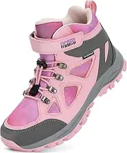 [R CORD] Kids Hiking Boots Drawstring Closure Girls Hiking Boots Waterproof Durable TPR Traction Outsole Anti-Skid Athletic Outdoor Boots