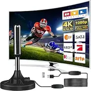 DVB-T2 Indoor Antenna with Amplifier - Indoor Antenna for TV, DVB-T/T2, TV Antenna 4K UHD Full HD, 360° Reception up to 500 km, Free Transmitter