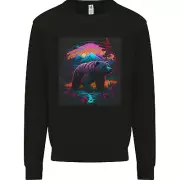 A Grizzly Bear in a Retro Wilderness Kids Sweatshirt Jumper