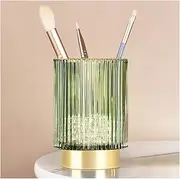 Gohfeoeo Makeup Brush Holders Organizer for Vanity Countertop, Large Green Crystal Cosmetic Makeup Brush Glass Brushes Storage Holder, Unique Vintage Make Up Brush Cup Pen Pencil Holder Organizers