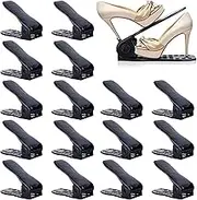 YIHATA Shoe Slots Organizer, Shoe Rack, Adjustable Shoe Stacker 50% Space Saver,Double Deck Shoe Rack Holder for Closet Organization (16pack Black)