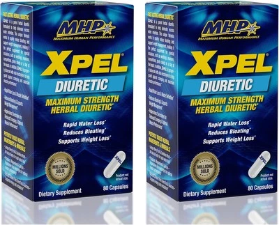 MHP Xpel Maximum Strength Diuretic Capsules, 80 Count (Pack of 2) (Packaging May