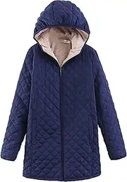[OULIWANGLUO] Women's Hooded Sherpa Lined Quilted Coats Zip Up Puffer Quilted Jacket Winter Warm Winter Long Coat Outwear
