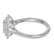 14kt White Gold Womens Round Diamond Concentric Double Halo Cluster Ring 1.