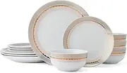 [Darbie Angell] Golden Charm Metallic 12 Piece Dinnerware Set, Service for 4, Blush
