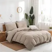 INDACORIFY Beige Color Cotton Duvet Cover Stonewashed Soft Cotton Bed Cover 3 Pieces Set Cotton Donna Quilt Cover Queen Bedding Cover Bohemian Bedding Cover (Super King 100X112 Inches)