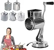 Cheese Slicer - Rotary Cheese Grater | Replaceable Stainless Blades Shredder, Steel Vegetable Cutter Drum Slicer, Multifunctional Hand Crank Chopper with Suction Base Food Prep Machine for Parmesan