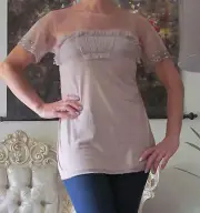 VALENTINO Runway Beige Tulle/Mash/Chiffon Ruffled dress-y top/blouse US 4-6,XS-S