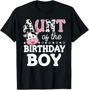 [X.Style] Aunt of The Birthday Boy Shirt Farm Cow Mommy Mama 1st ds107 T-Shirt (S) Black