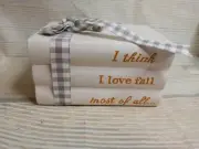 New! "I Think I Love Fall Most of All" Stacked BOOKS Farmhouse Tier Tray Beads
