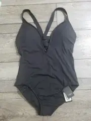 $168 Seafolly Women's Active Deep V Plunge Maillot One Piece Swimsuit, US Sz 10