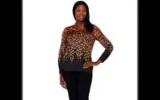 Bob Mackie's Ombre Floral Printed Button Front Top Caramel Multi Medium A268374J