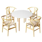 Dining Table and 4 Chairs Set Wishbone Wood