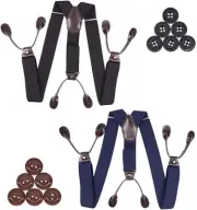 Men Button End 2 Pack Adjustable Pant Suspenders Y Back Elastic Tuxedo Braces