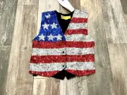 Vintage Sequin American Flag Vest Child Size M Red White Blue Patriotic JC NWT
