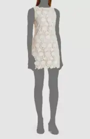$495 Alice + Olivia Women's White Floral Lace Sleeveless Shift Mini Dress Size 4