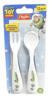DISNEY PIXAR TOY STORY BUZZ LIGHTYEAR PLAYTEX CHILD SPOON & FORK - 12m +