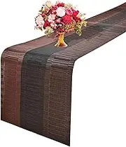 GIVERARE Table Runner, 12x53 in Heat-Resistant Woven Vinyl Long Tabletop, Non-Slip Washable PVC Table Runners, Easy to Clean Premium Plastic Dresser Cover for Wedding, Decor, Home, Art (Black+Brown)