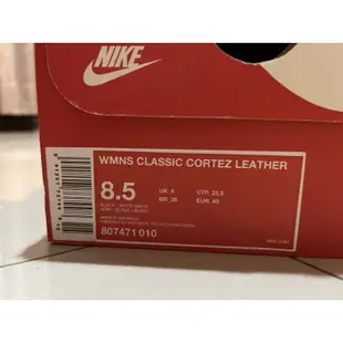 Nike 黑 白 阿甘鞋 WMNS CLASSIC CORTEZ LEATHER 25.5cm