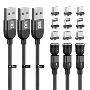BIG+ Magnetic Charging Cable 540° Rotating Head Black 3 Pack