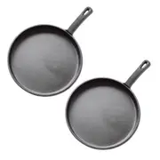 SOGA 2X 26cm Round Cast Iron Frying Pan Skillet Griddle Sizzle Platter LUZ-ZPai033X2