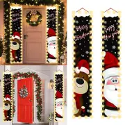 Christmas Door Banner With Worm LED Light String Porch Sign Decoration NEW