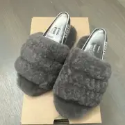 NIB UGG toddler girl charcoal gray Fluff Yeah Slide slipper shoes size 11