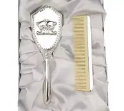 Set 2 Silver Plated Teddy Bear Baby Brush & Comb Gift Baptism Newborn Keepsake