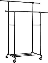 Heavy Duty Clothes Rack, Industrial Pipe Clothing Rack with Shelf, Commercial Grade, for Hanging Clothes, Storage Display, Black，1YJ02B
