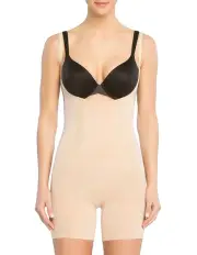 [Spanx] Oncore Open Bust Mid Thigh Bodysuit in Beige
