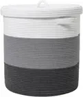 Extra Large Cotton Rope Storage Basket with Lid - Laundry Hamper, Grey/Dark Grey