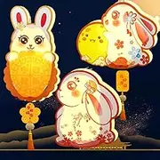 Mid-Autumn Festival Rabbit Lantern,3 PCs DIY Portable Chinese Paper Lanterns,Cute Bunny Ornament Hand-Held for Holiday Decor,Mooncake Festival,Party.
