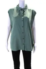 Lune Womens Chloe Sleeveless Button Up Top Blouse Olive Green Size Large