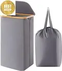 100L Laundry Basket with Lid Bamboo Handles Removable Bag Foldable Hamper Grey