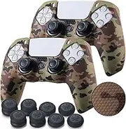 Grip Texture Silicone Skin for PS5 Dualsense Controller x 2(Desert Camouflage) with Pro Thumb Grips x 8