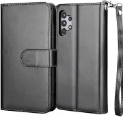 Samsung Galaxy A32 5G Case Card Holder Slots Kickstand Leather Phone Cover Black
