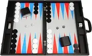 Silverman & Co. 19-inch Premium Backgammon Set - Large Size - Black Board, Scarlet Red and Patriot Blue Points