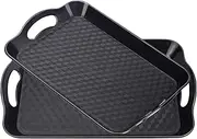 Plastic Tray with Handles, 2 Pack Multi-Purpose Rectangular Non Slip Restaurant Serving Trays Set for Parties, Coffee Table, Kitchen（Black）