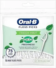 Oral-B Burst of Scope Dental Floss Picks, Fresh Mint, 75 Count Each, Pack of 6 (450 Count Total)