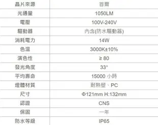 舞光 LED 14W PAR38 投射燈泡 含稅 3000K 黃光 E27 全電壓 IP65 防水燈泡 好商量~