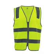 Hi Vis Safety Zip Up Vest Reflective Tape Pocket Workwear Day Night Visibility - Yellow