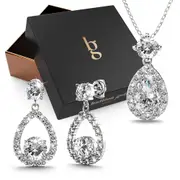 Boxed Bloom Clear Simulated Diamonds Necklace and Earrings set