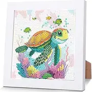 YarnWhimsy Sea Turtles Diamond Art Painting Kits for Kids with Frame-Animal Diamond Art for Kids Ages 4 8 12,Animals Gem Painting Kits for Gift Home Wall Decoration(7x7inch)