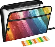 Quteprint 13 Pockets Expanding File Folder with Zipper Closure, Rainbow Flag Stripe Accordion File Folder with Sticky Labels, Letter Size A4 Papers Expandable File Document Organizer