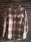 NWT AMERICAN EAGLE AE OVERSIZED PLAID FLEECE & LOVE SHACKET LARGE DEEP BURGUNDY