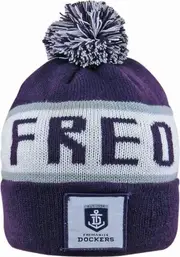 Fremantle Dockers Freo AFL Traditional Bar Beanie Hat Removable Pom-Pom